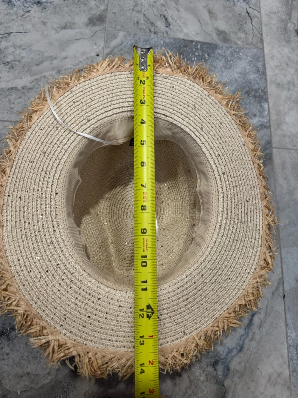 NWOT David and Young Neutral Straw Sun Hat with Light Blue Trim